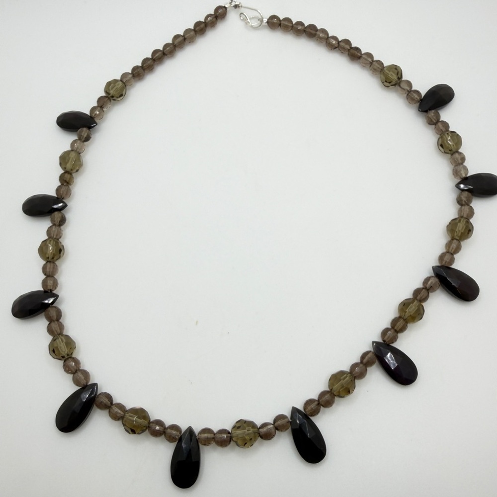 NWOT 21" Faceted SMOKY QUARTZ and Rainbow Obsidian beaded necklace w/ 925 clasp!
